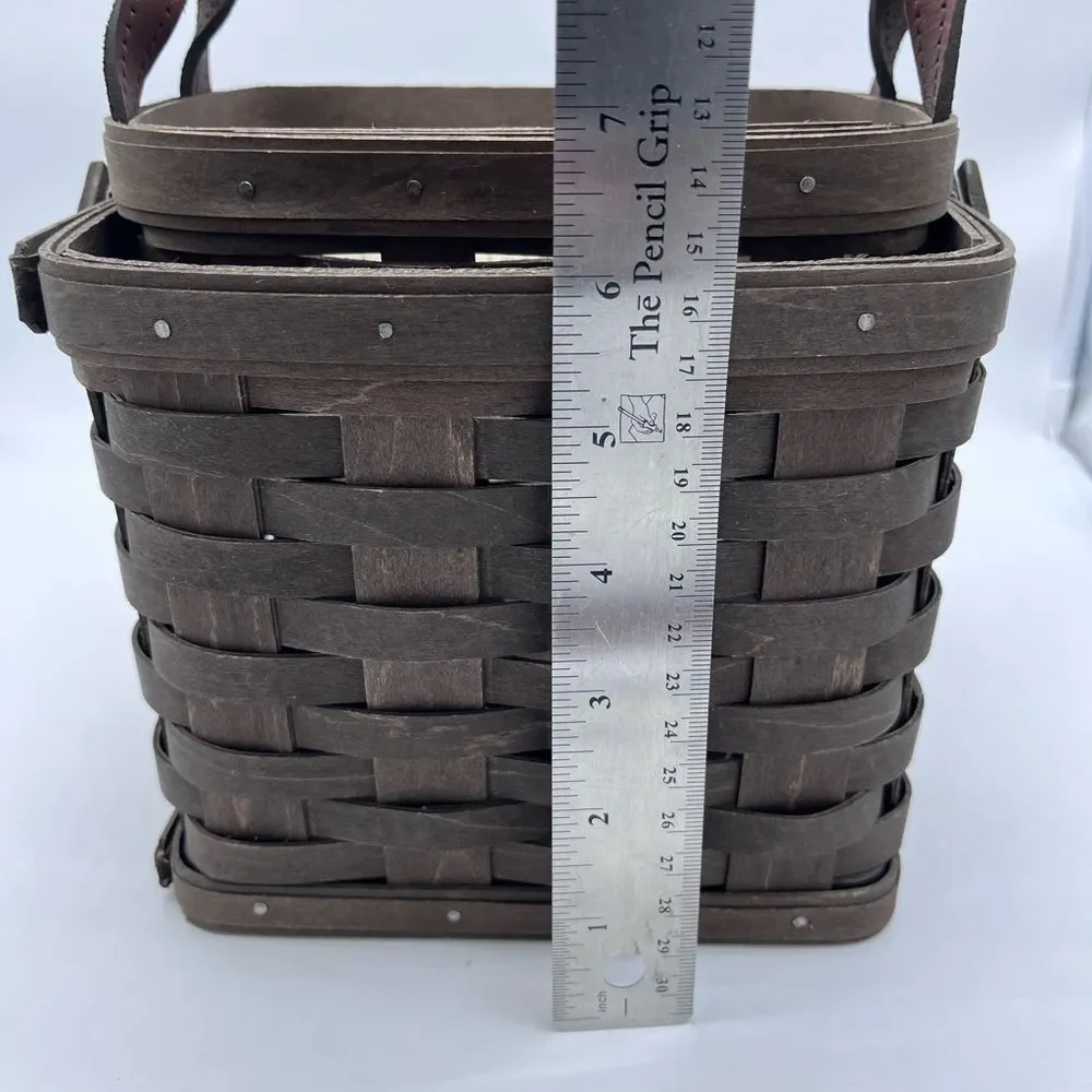2 Longaberger Baskets Utensil Storage Basket Leather Handles DB Brown